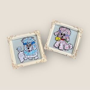 Retro Vintage Poodle hand Embroidery wall Art Set